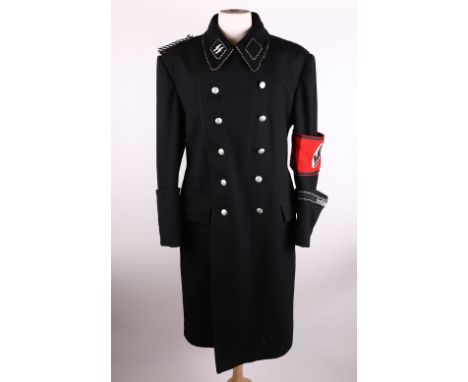 Allgemeine-SS Deutschland Overcoat, black wool double breasted overcoat with bullion embroidered SS rune collar patch. Single