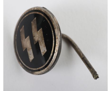 Enamel SS Emblem, good example of an enamel circular stick pin insignia in the form of SS runes on black backing. Remains of 