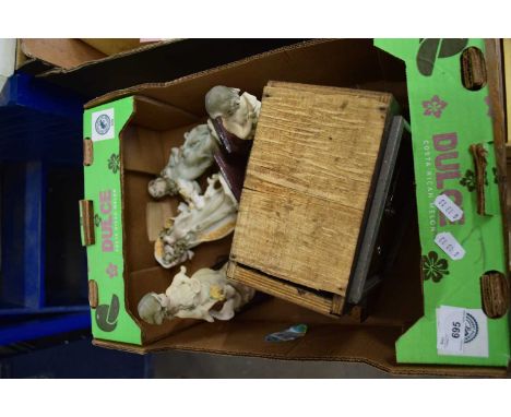 ONE BOX MODERN FIGURINES AND A MANTEL CLOCK