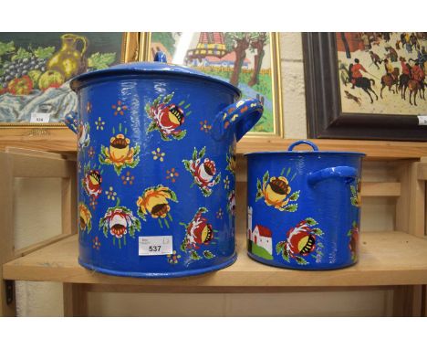 TWO PAINTED ENAMEL FLOUR BINS