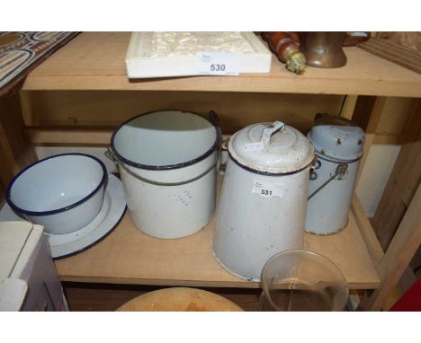 COLLECTION VARIOUS ENAMEL PAILS AND OTHER ENAMEL WARES