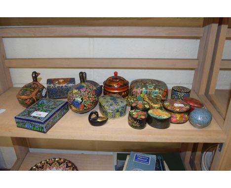 COLLECTION VARIOUS LACQUERED TRINKET BOXES TO INCLUDE SOME FORMED AS DUCKS