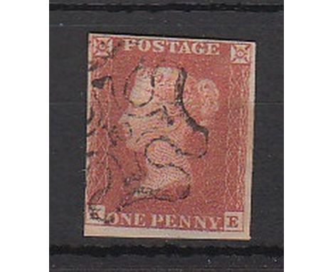 Great Britain - 1841 1d Red 'KE'  Fine used 'No 10' in Maltese Cross.  Light cancel, few close to large margins.  SG £320.