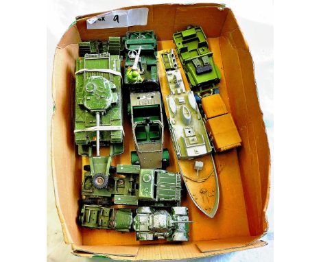 Toy Vehicles - Army Dinky Vehicles (9) Including a tank and transporter. Used condition.