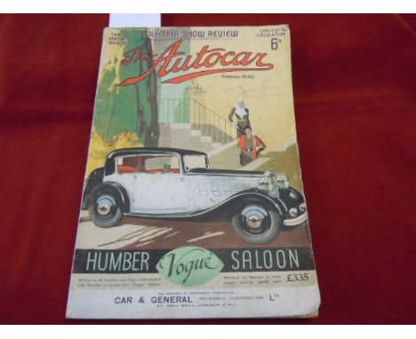 The Autocar Catalogue - October 20th 1933. Rare version displaying the Humber saloon on the front cover in an Art Deco style 