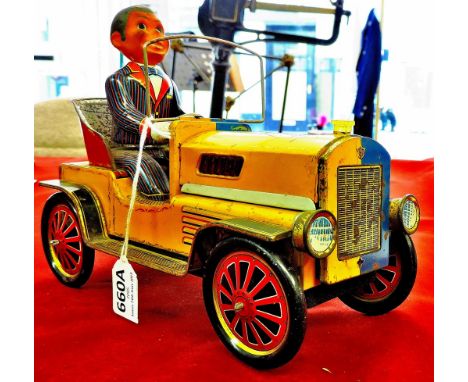A 1970's vintage Chinese tinplate model of a veteran battery operated car with driver.