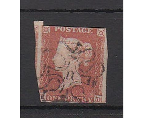Great Britain - 1841 1d Red 'HD'  Fine used with light almost full 'No 11' in Maltese Cross.  Near two margins and post adjac