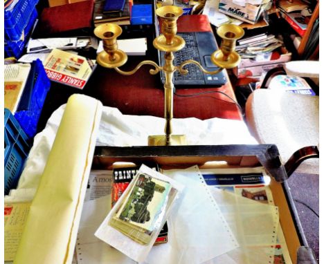 Mixed Lot Including a brass candle stick, post cards, maps etc.