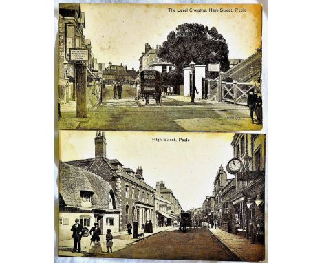 Dorset - Poole RPs (2)  The Level Crossing with horse drawn 'DOL' cart crossing (a little grubby) and High Street, Poole.  (P