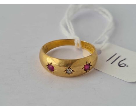 A diamond and ruby pinky ring 17=8ct gold size L   1.6 gms