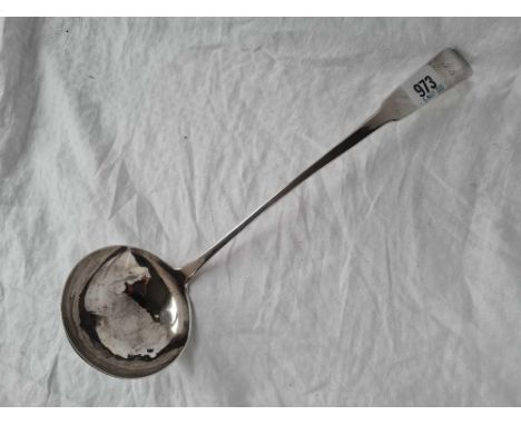 A Georgian fiddle pattern Scottish ladle with circular bowl, Edinburgh 1935? By WM, 205g