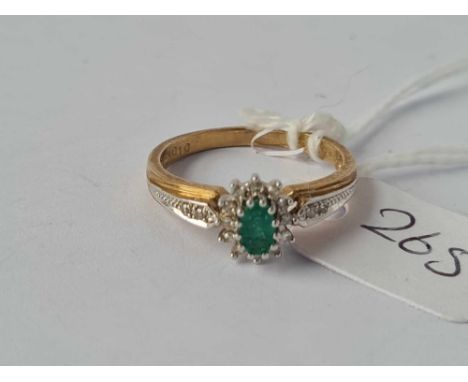 An attractive emerald and diamond ring 9ct size N 2.7g