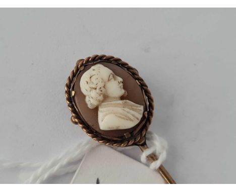 A gold mounted cameo stick pin