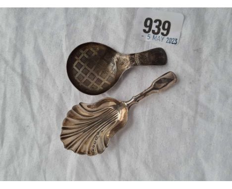 A Georgian caddy spoon, Bham 1814 &amp; a Victorian caddy spoon by H&amp;T, 1864, some damage