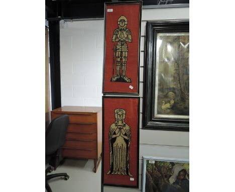 Two vintage tapestry of a knight and maiden