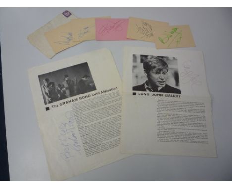 1960'S ROLLING STONES AUTOGRAPHS, five pieces of card each one signed by a member of the band including Brian Jones, together