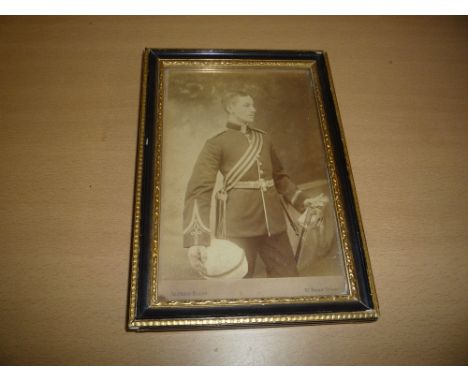 A SMALL FRAME CONTAINING SEPIA PHOTO OF WWII OFFICERS IN UNIFORM, frame is marked on reverse 'Ronald Charles Liewellyn Morice