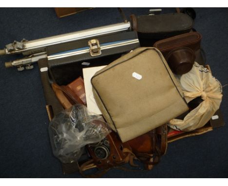 A VOIGTLANDER SUPER B TLR CAMERA, in leather case, a Pentax Spotomatic SLR, a pair of Busch Sollux binoculars and other camer