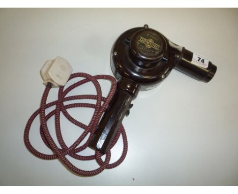 A BAKELITE 'ORMOND' HAIRDRYER, and an Edwardian ceramic pair of lamps on a pulley system