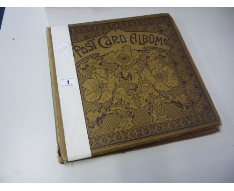 AN EARLY 20TH CENTURY POSTCARD ALBUM, contents loosely inserted, topographical, greetings, portrait, humour etc