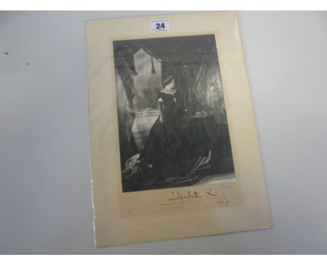 CECIL BEATON, portrait of Queen Elizabeth the Queen Mother, in Norman Hartnell Evening Gown, signed 'Beaton' and 'Elizabeth R