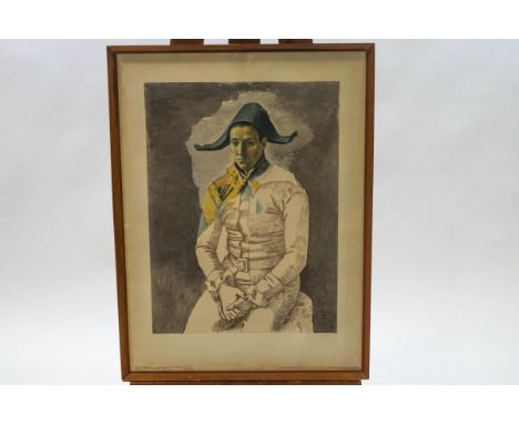 After Picasso, Harlequin, colour lithograph, printed in Paris in 1923, 68cm x 51cm