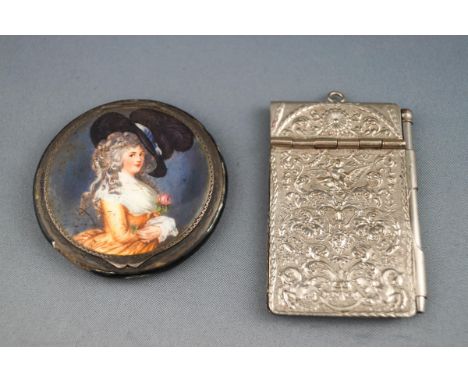 A silver powder compact, the top enamelled with a portrait of Georgina, Duchess of Devonshire, after Thomas Gainsborough, 6cm