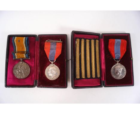 A WWI George V medal named to 204902 PTE H ANSCOMBE R W KENT, cased, and two Faithful Service medals, George V and George VI