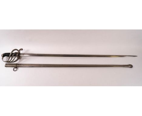 A 20th century officer's sword and scabbard, with ebonised wire bound grip, no maker's mark