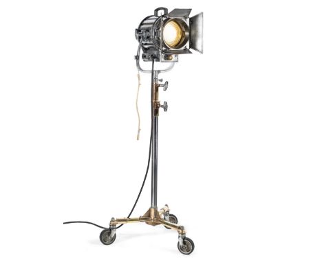 A vintage Mole-Richardson studio lamp with stand used to light Ingrid Bergman in test-shots,1950's,no. 406, made in London, t