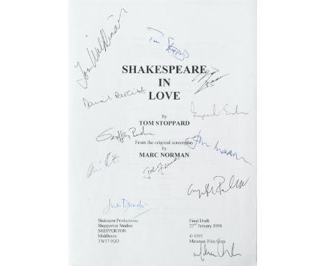 Shakespeare In Love: An autographed screenplay script,Shakepen Productions / Miramax Film Corp, 1998,1 of only 8 signed scrip