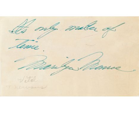 Marilyn Monroe: A signed and inscribed autograph page,circa 1950's,signed and inscribed, It's only matter of time, Marilyn Mo