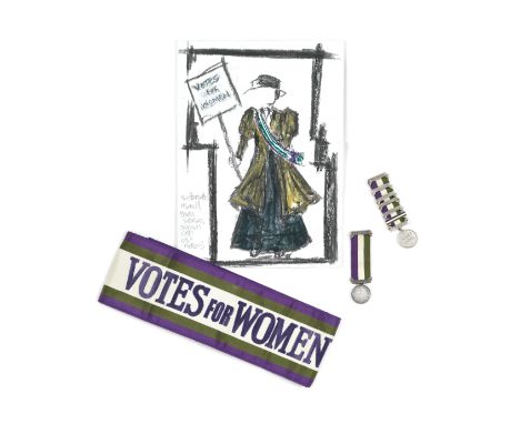 Suffragette: A sash and medal worn by Carey Mulligan for her role as 'Maud Watts', and a medal worn by Helena Bonham Carter f