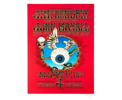 Jimi Hendrix: A limited edition 'Flying Eyeball' print signed by Rick Griffin,circa 1989,based on the Bill Graham San Francis