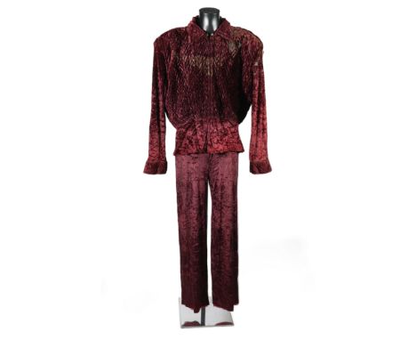 Doctor Who: A Chlorian Guard costume from The Creature From The Pit,1979,comprising a quilted crushed crimson velvet top with