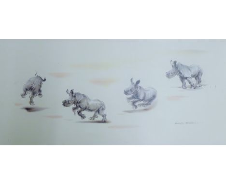 THOMPSON, RALPH (1913-2009) British (AR), Baby Rhinos, first proof, print, unframed.  42 x 75 cm. 