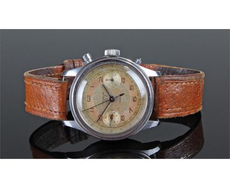 Chronographe jupiter B & B Etanche gentleman's stainless steel wristwatch. The champagne and gilt dial with outer tracks, two
