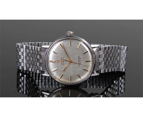 Omega Seamaster De Ville gentleman's stainless steel wristwatch. The signed silvered dial with baton hours, manual wound, cas