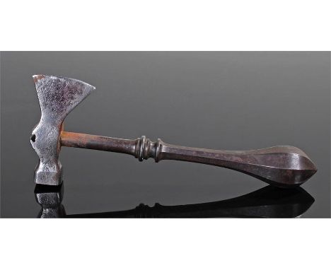 19th Century steel sugar axe, the axe head above a shaped handle, 21.5cm long