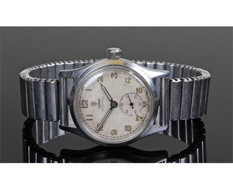 Tudor Oyster stainless steel gentleman's wristwatch with a white dial, Arabic luminous hours and subsidiary seconds dial, man