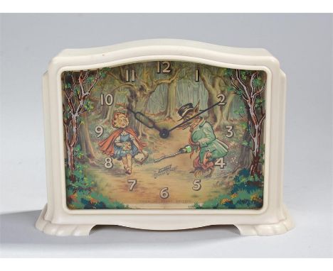 Smiths musical clock. The dial in the theme of little red riding hood, case 19cm wide