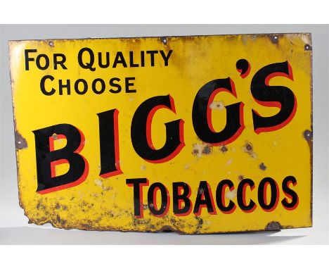 Biggs enamel sign, For Quality Choose Bigg's Tobaccos, 76cm x 51cm