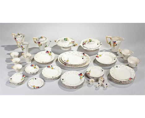 Burleigh Ware Art Deco tea and dinner service, decorated in the "Fragrance" pattern in the "Zenith" shape. The set comprises 