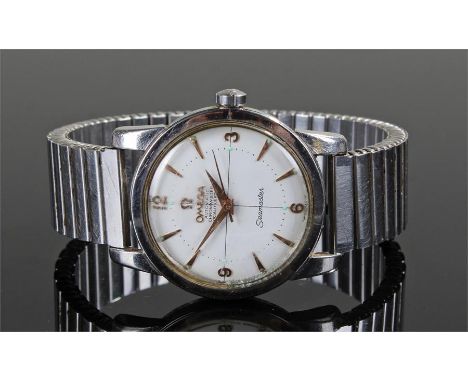 Omega Seamaster Automatic Chronometer stainless steel gentleman's wristwatch, The signed white dial with Arabic and arrow hou