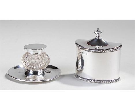 George V silver tea caddy, Chester 1912, maker Stokes & Ireland Ltd, the caddy of small proportions, oval form with hinged li
