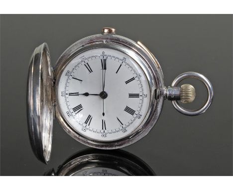 George V silver chiming chronograph hunter pocket watch, the case assayed London 1917, the hunter case enclosing a white enam