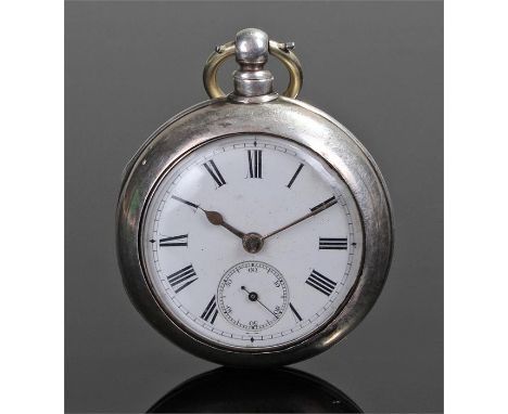 Victorian silver pair case pocket watch, the case assayed Chester 1891, the watch with a white enamel dial, black a Roman hou