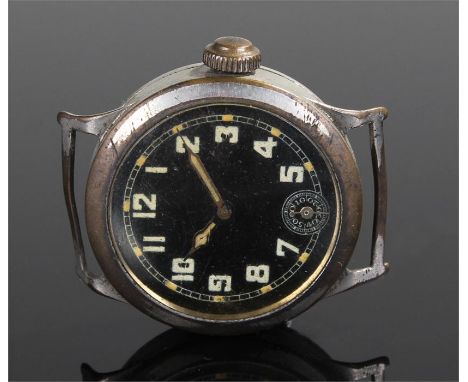 Military chrome gentleman's wristwatch, the unsigned black dial with luminous Arabic hours, manual wound, unmarked case back,