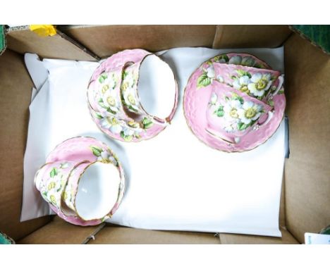 Six Aynsley Pink &amp; Floral Tea Cups &amp; Saucers 