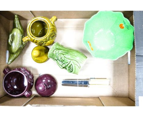 A Mixed Collection of Ceramic Items to include Storage Jars, Carltonware Tomato Bowl (chips to rim) and J.W.Carpenter Butter 